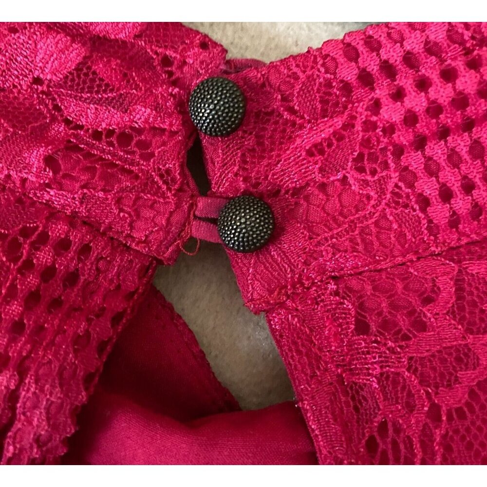 Anthropologie Maeve Open Back Lace Mini Dress 12 Red LS Pockets Mock Neck NWT - Picture 10 of 16